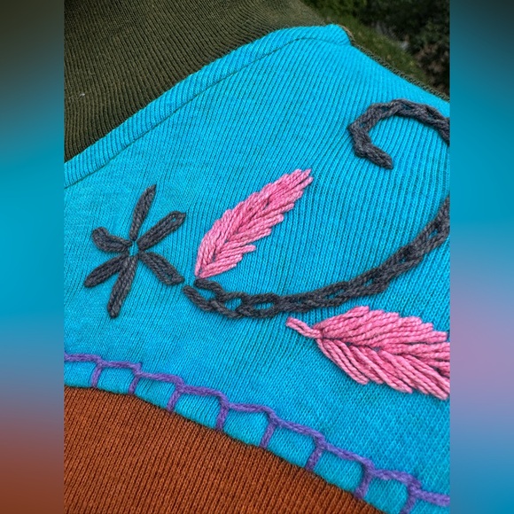 Colorful Embroidered Patchwork boho hippie Women's Jacket L XL - Picture 5 of 6